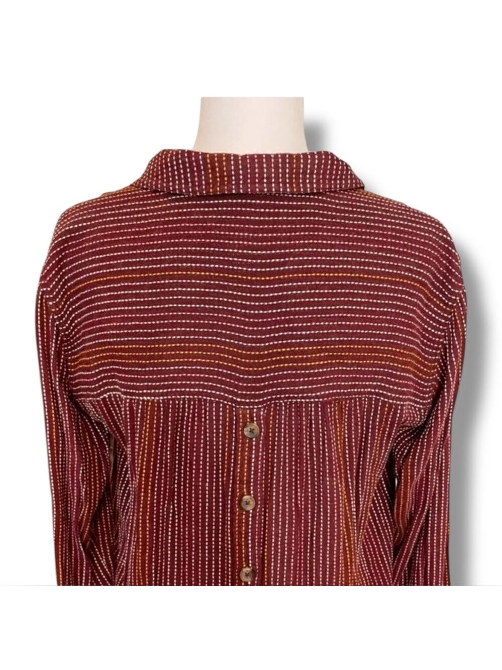 Anthropologie Isadora Button Back Tunic Burgundy Stripe Dot Wool Blend SIze S - Picture 8 of 13